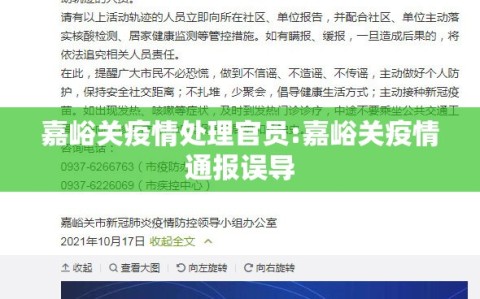 嘉峪关疫情处理官员:嘉峪关疫情通报误导