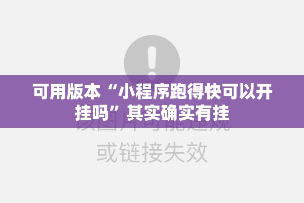 可用版本“小程序跑得快可以开挂吗”其实确实有挂