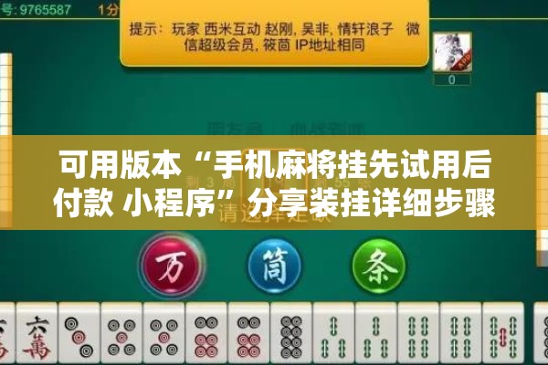 可用版本“手机麻将挂先试用后付款 小程序	”分享装挂详细步骤