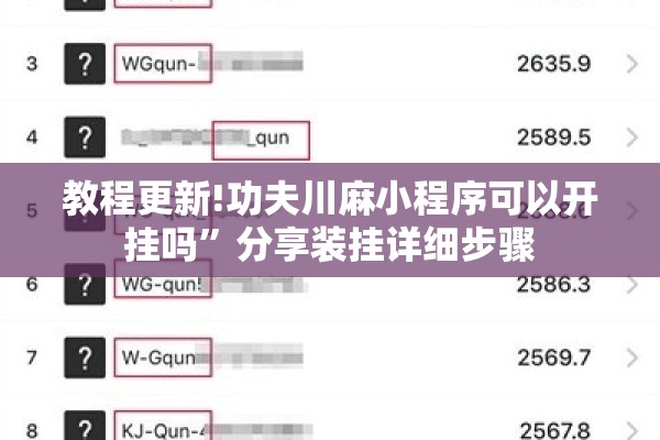 教程更新!功夫川麻小程序可以开挂吗”分享装挂详细步骤