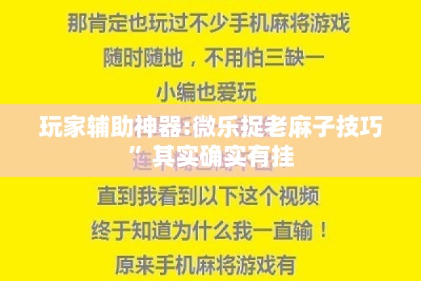 玩家辅助神器:微乐捉老麻子技巧”其实确实有挂