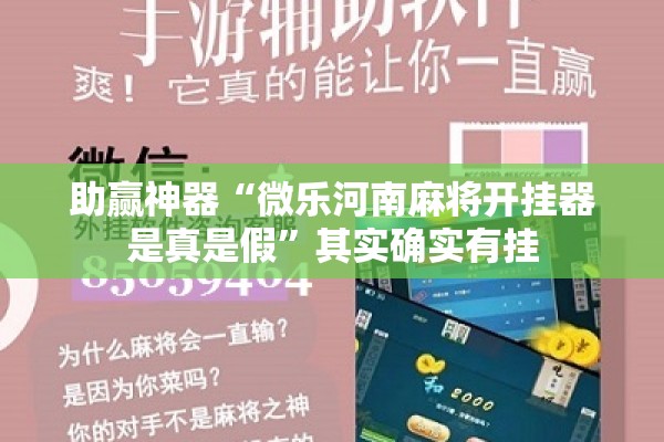 助赢神器“微乐河南麻将开挂器是真是假	”其实确实有挂