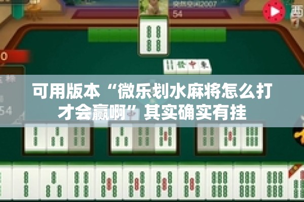 可用版本“微乐划水麻将怎么打才会赢啊”其实确实有挂