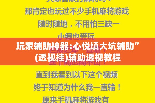 玩家辅助神器:心悦填大坑辅助”(透视挂)辅助透视教程